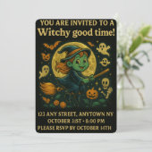 Glittery Flying Witch Halloween Party 招待状 (スタンド正面)