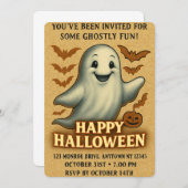 Glittery Ghost Halloween Party 招待状 (正面/裏面)