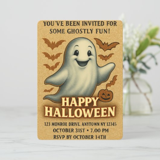 Glittery Ghost Halloween Party 招待状 (スタンド正面)