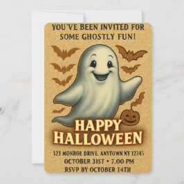 Glittery Ghost Halloween Party 招待状