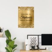Glittery Gold Faux Foil Bridal Shower Welcome ポスター (ホームオフィス)