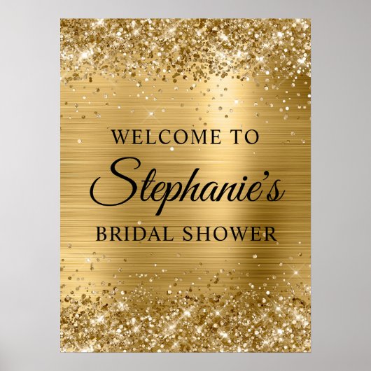Glittery Gold Faux Foil Bridal Shower Welcome ポスター (正面)