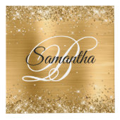 Glittery Gold Foil Fancy Monogram フォトキューブ (正面)