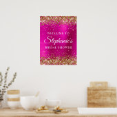 Glittery Gold Hot Pink Foil Bridal Shower Welcome ポスター (キッチン)