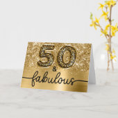 Glittery Gold Leopard Glam 50 and Fabulous カード (黄色い花)