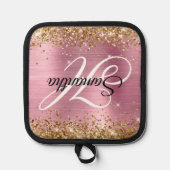 Glittery Gold Light Pink Foil Fancy Monogram 鍋敷き (正面)