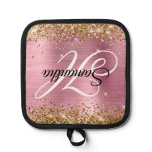 Glittery Gold Light Pink Foil Fancy Monogram
