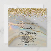 Glittery Gold Marbled Opal 30th Birthday 招待状 (正面)