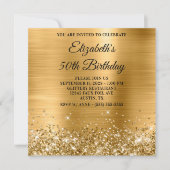 Glittery Gold Metallic 50th Birthday 招待状 (正面)