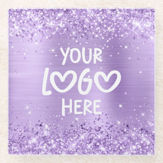 Glittery Lavender Faux Foil Business Logo ガラスコースター (正面)