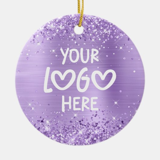 Glittery Lavender Faux Foil Business Logo Holiday セラミックオーナメント (正面)
