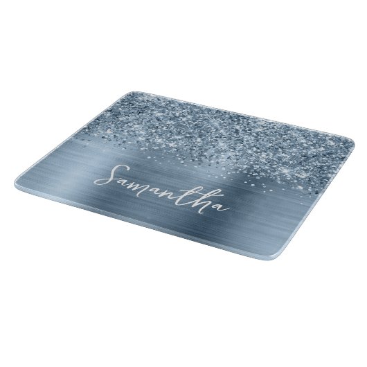 Glittery Light Blue Glam Name カッティングボード (角)