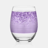 Glittery Light Purple Glam Name ステムなしワイングラス (右)