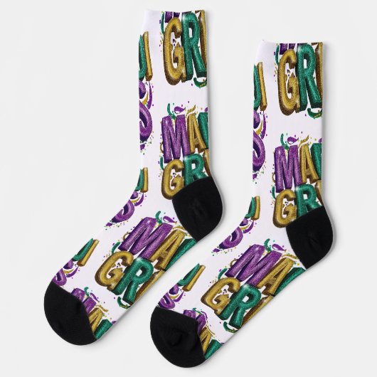 Glittery Mardi Gras Gras Women's T-Shirt, Purple G ソックス (左)