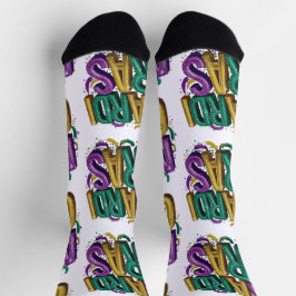 Glittery Mardi Gras Gras Women's T-Shirt, Purple G ソックス