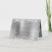 Glittery Metallic Silver Family Photo カード (裏面)