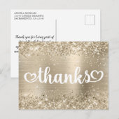 Glittery Pale Gold Cute Hearts Sweet 16 Thanks ポストカード (正面/裏面)