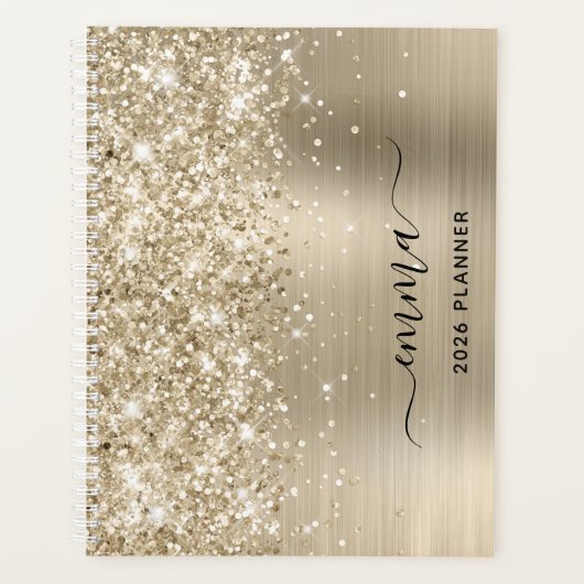 Glittery Pale Gold Foil Swash Signature プランナー手帳 (正面)