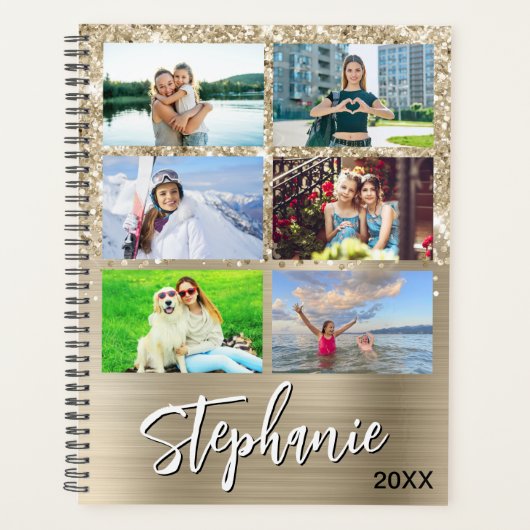 Glittery Pale Gold Glam 14 Photo Collage プランナー手帳 (正面)