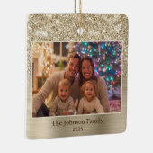 Glittery Pale Gold Glam Family Photo セラミックオーナメント (右)