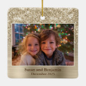 Glittery Pale Gold Glam Family Photo セラミックオーナメント (裏面)