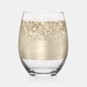 Glittery Pale Gold Glam Name ステムなしワイングラス (裏面)