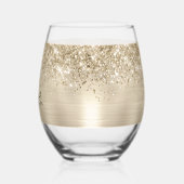 Glittery Pale Gold Glam Name ステムなしワイングラス (左)