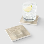 Glittery Pale Gold Glam Name ストーンコースター (横)