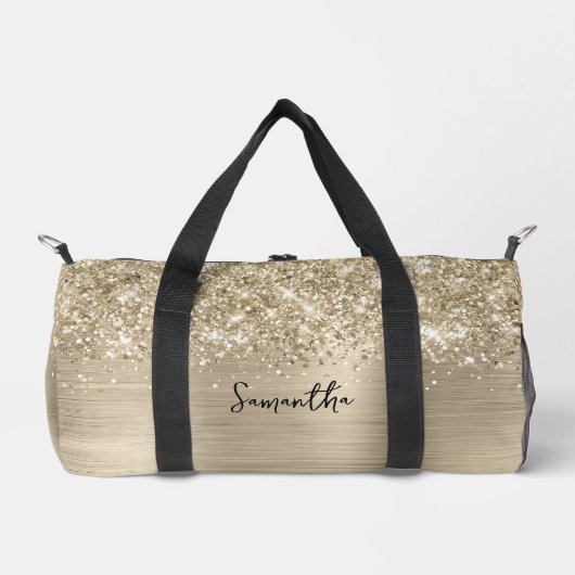 Glittery Pale Gold Glam Name ダッフルバッグ (正面)