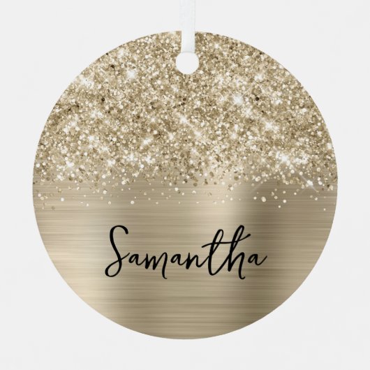 Glittery Pale Gold Glam Name メタルオーナメント (正面)