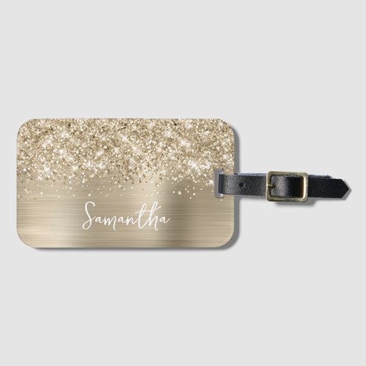 Glittery Pale Gold Glam Name ラゲッジタグ (正面横)