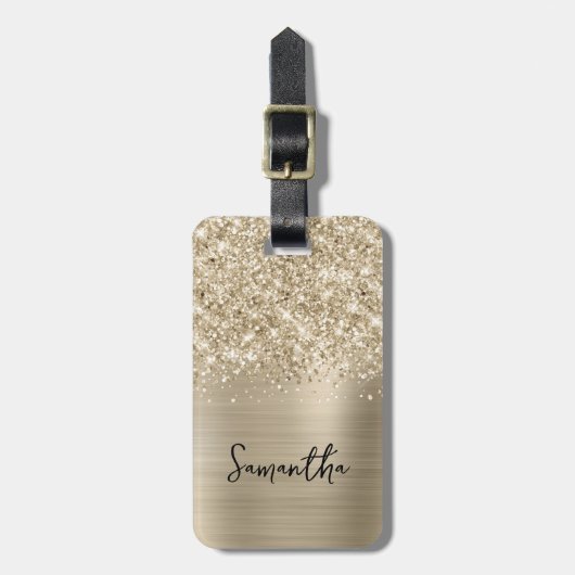 Glittery Pale Gold Glam Script Name ラゲッジタグ (正面縦)