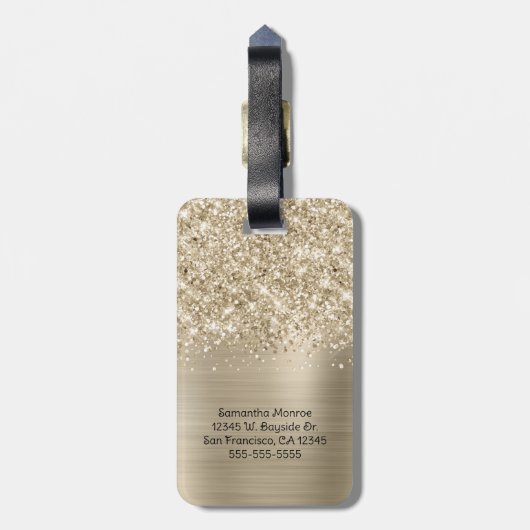 Glittery Pale Gold Glam Script Name ラゲッジタグ (裏面縦)