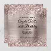 Glittery Pink Champagne Faux Foil 30th Birthday 招待状 (正面/裏面)