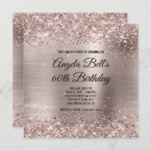 Glittery Pink Champagne Faux Foil 60th Birthday 招待状 (正面/裏面)