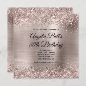 Glittery Pink Champagne Faux Foil 80th Birthday 招待状 (正面/裏面)