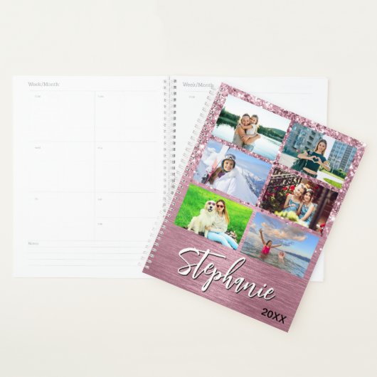 Glittery Pink Glam 14 Photo Collage プランナー手帳 (ディスプレー)