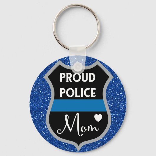 Glittery Proud Police Mom LEO Support キーホルダー (正面)