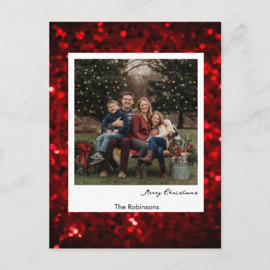 Glittery Red Background Polaroid Photo Christmas  ポストカード (正面)