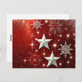 Glittery Red Background with Snowflakes シーズンカード (正面/裏面)