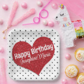 Glittery Red Heart Sweetheart Any Age Birthday ペーパープレート (パーティー)