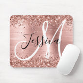 Glittery Rose Gold Foil Black and White Monogram マウスパッド (マウス)