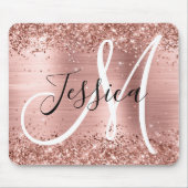 Glittery Rose Gold Foil Black and White Monogram マウスパッド (正面)