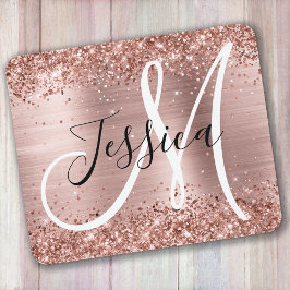 Glittery Rose Gold Foil Black and White Monogram マウスパッド