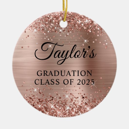Glittery Rose Gold Foil Graduation セラミックオーナメント (正面)