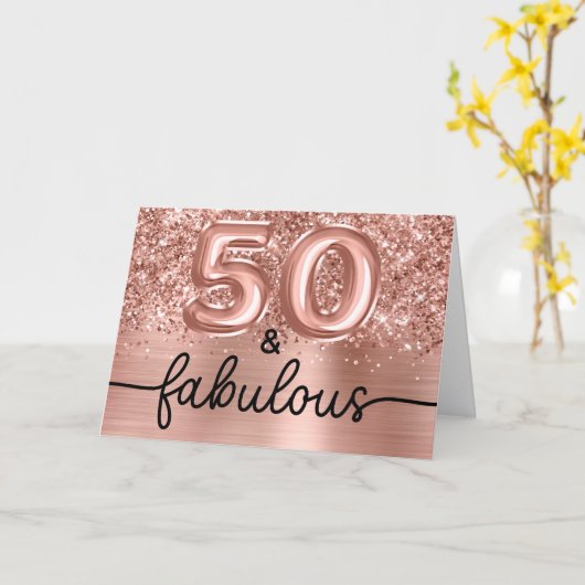 Glittery Rose Gold Glam 50 and Fabulous カード (黄色い花)
