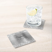 Glittery Silver Foil 21st Birthday スクエアペーパーコースター (インサイチュ)