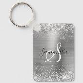 Glittery Silver Foil Elegant Monogrammed キーホルダー (正面)