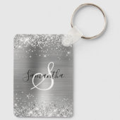 Glittery Silver Foil Elegant Monogrammed キーホルダー (裏面)
