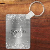 Glittery Silver Foil Elegant Monogrammed キーホルダー (裏面)